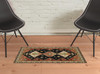 2' x 3' Charcoal Brown Orange Salmon Gold Navy Ivory & Pale Blue Oriental Power Loom Rug