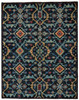 2' x 3' Blue Yellow and Red Wool Floral Hand Knotted Distressed Area Rug with Fringe