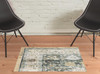 2' x 3' Grey Charcoal Gold Brown Ivory Pale Sage & Light Blue Oriental Printed Non Skid Rug