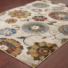 2' x 3' Ivory Blue Gold Green Orange Rust and Teal Floral Power Loom Area Rug