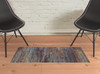 2' x 3' Blue Grey Gold Purple and Teal Abstract Power Loom Stain Resistant Area Rug