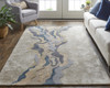 2' x 3' Tan Brown and Blue Wool Abstract Tufted Handmade Area Rug