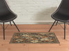 2' x 3' Red Rust Navy Light Blue Brown Orange Ivory and Gold Oriental Power Loom Area Rug