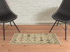 2' x 3' Beige Pale Blue Rust Gold Tan Brown and Orange Oriental Power Loom Area Rug