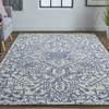 2' x 3' Ivory and Navy Wool Floral Tufted Handmade Stain Resistant Area Rug