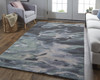 2' x 3' Green Blue and Black Wool Abstract Tufted Handmade Stain Resistant Area Rug