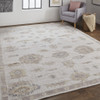2' x 3' Ivory and Orange Floral Hand Knotted Stain Resistant Area Rug
