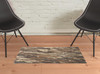2' x 3' Brown Gray and Tan Wool Abstract Tufted Handmade Stain Resistant Area Rug