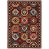 2' x 3' Red Blue Brown and Beige Oriental Power Loom Area Rug with Fringe