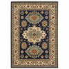 2' x 3' Navy Charcoal Orange Rust Gold Pale Blue Olive Beige & Salmon Oriental Power Loom Rug