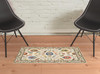 2' x 3' Ivory Green Blues Pink Yellow Rust Brown Tan & Grey Oriental Power Loom Area Rug