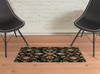 2' x 3' Black Red Green Ivory Salmon and Yellow Floral Power Loom Area Rug