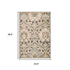 2' x 3' Ivory Beige and Light Blue Floral Stain Resistant Area Rug