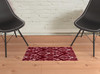 2' x 3' Red and White Ikat Tufted Washable Non Skid Area Rug