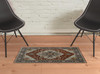 2' x 3' Blue Beige Grey Gold Green and Rust Red Oriental Power Loom Area Rug with Fringe