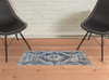 2' x 3' Blue and Ivory Abstract Power Loom Distressed Stain Resistant Area Rug