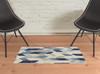 2' x 3' Blue Ivory and Gray Wool Geometric Tufted Handmade Area Rug
