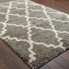 2' x 3' Grey and Ivory Geometric Shag Power Loom Polypropylene Area Rug