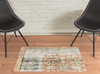 2' x 3' Rust Blue Ivory and Gold Oriental Printed Stain Resistant Non Skid Area Rug