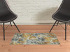 2' x 3' Teal Blue Orange Gold Grey Tan Brown and Beige Abstract Printed Non Skid Area Rug