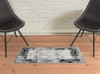 2' x 3' Black and Gray Damask Power Loom Distressed Stain Resistant Area Rug