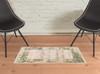 2' x 3' Beige Damask Power Loom Distressed Stain Resistant Area Rug