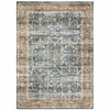 2' x 3' Blue Rust Gold and Olive Oriental Printed Stain Resistant Non Skid Area Rug