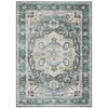 2' x 3' Blue Ivory Teal Brown and Gold Oriental Printed Stain Resistant Non Skid Area Rug