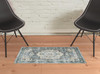 2' x 3' Blue Ivory Teal Brown and Gold Oriental Printed Stain Resistant Non Skid Area Rug