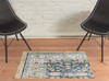 2' x 3' Blue Gold Rust Ivory and Olive Oriental Printed Stain Resistant Non Skid Area Rug