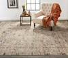 2' x 3' Taupe Ivory and Gray Abstract Distressed Area Rug with Fringe