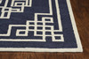 2' x 4' Navy Blue Ivory Hand Tufted Greek Key Medallion Indoor Accent Rug