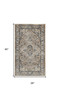 2' x 4' Beige and Grey Oriental Power Loom Non Skid Area Rug