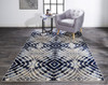 2' x 4' Ivory Blue and Gray Abstract Distressed Stain Resistant Area Rug