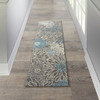 2' x 6' Blue and Gray Floral Power Loom Runner Rug