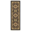 2' x 6' Navy Charcoal Orange Rust Gold Pale Blue Olive Beige & Salmon Oriental Power Loom Rug