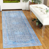 2' x 6' Shades Of Azure Oriental Power Loom Stain Resistant Runner Rug