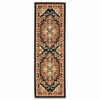 2' x 6' Black Orange and Beige Oriental Power Loom Runner Rug with Fringe