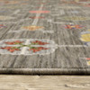 2' x 6' Grey Charcoal Yellow Blue Rust Red Pink Green & Ivory Oriental Power Loom Rug