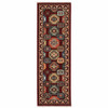 2' x 6' Red Blue Brown and Beige Oriental Power Loom Runner Rug with Fringe