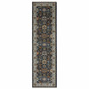 2' x 8' Blue and Beige Oriental Power Loom Polyester Runner Rug with Fringe