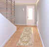 2' x 8' Gold and Ivory Oriental Power Loom Stain Resistant Runner Rug with Fringe