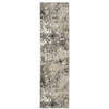2' x 8' Grey Ivory Beige Charcoal Black Tan and Brown Abstract Power Loom Runner Rug