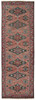 2' x 8' Red Orange and Blue Wool Floral Hand Knotted Distressed Runner Rug with Fringe