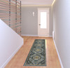 2' x 8' Blue Gold Ivory and Navy Oriental Power Loom Runner Rug with Fringe