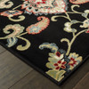 2' x 8' Black Red Green Ivory Salmon and Yellow Floral Power Loom Runner Rug