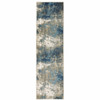 2' x 8' Blue Grey and Beige Abstract Power Loom Stain Resistant Runner Rug