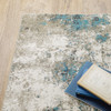 2' x 8' Blue Grey and Beige Abstract Power Loom Stain Resistant Runner Rug