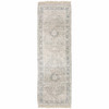 2' x 8' Beige and Grey Oriental Hand Loomed Stain Resistant Runner Rug with Fringe