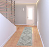 2' x 8' Grey and White Oriental Power Loom Stain Resistant Runner Rug